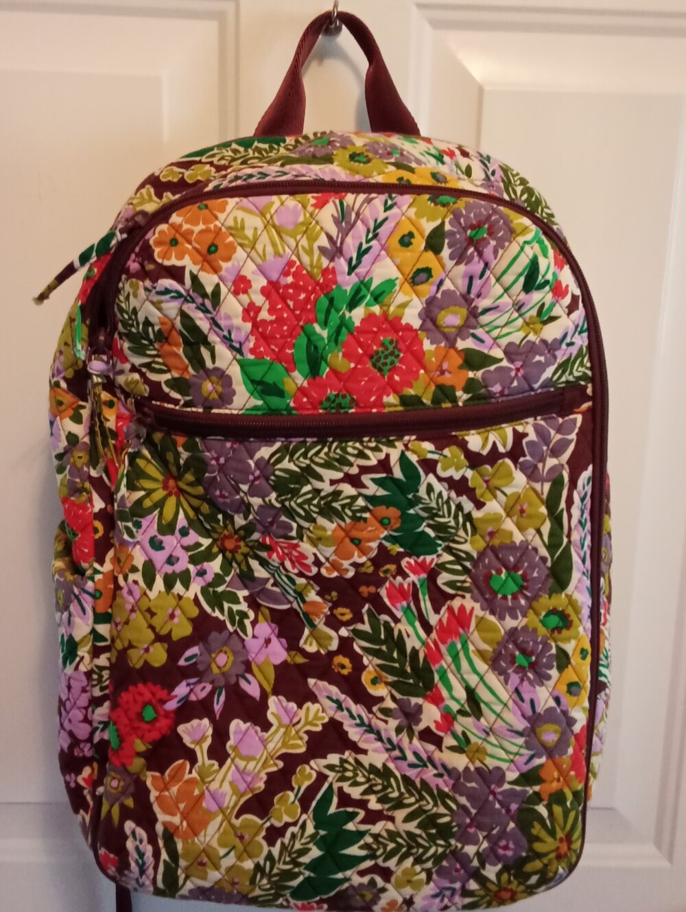 Vera Bradley Travel Backpack in Evening Garden-clamshell opening